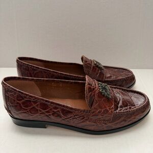 Nine West Brown Croc Embossed Leather Loafers Gold Crest Women’s 5.5